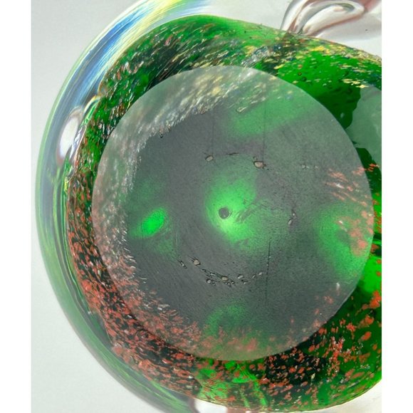 Art Glass Egg Shaped Paperweight Green Orange Controlled Bubble Office Decor - Picture 9 of 9
